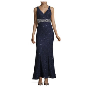 NWT My Michelle Lace Sequin Embellished Mermaid Long Gown Navy Women's Size 5/XS
